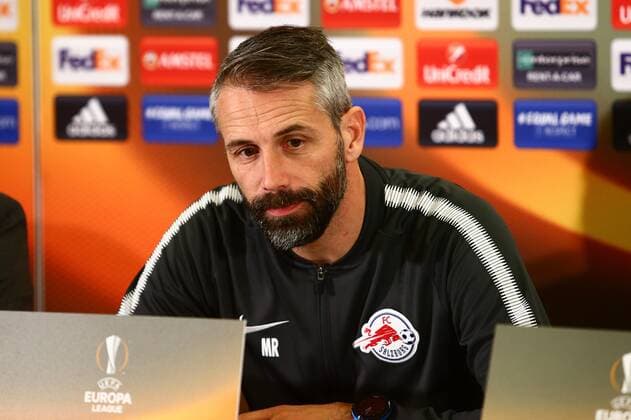 SOCCER - EL, RBS vs Vitoria, preview SALZBURG,AUSTRIA,22.NOV.17 - SOCCER - UEFA Europa League, Red Bull Salzburg vs Vitoria Guimaraes SC, preview, press conference PK Pressekonferenz of RBS. Image shows head coach Marco Rose (RBS). GEPAxpictures xFelixxRoittner