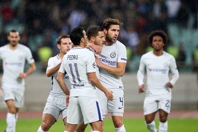 BAKU 22.11.2017 MECZ 5. KOLEJKA GRUPA C LIGA MISTRZOW SEZON 2017 18: QARABAG AGDAM - CHELSEA FC LONDYN --- UEFA CHAMPIONS LEAGUE MATCH: QARABAG FK - CHELSEA FC LONDON PEDRO RODRIGUEZ EDEN HAZARD CESC FABREGAS FOT. PIOTR KUCZA FOTOPYK NEWSPIX.PL --- Newspix.pl  171122PYK0010