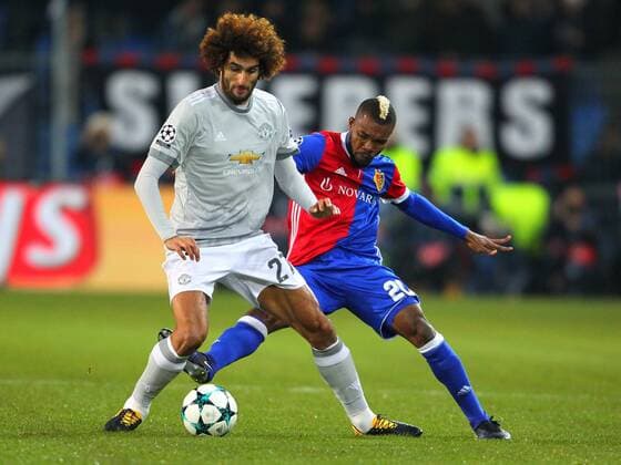 FC Basel v Manchester United ManU UEFA Champions League Geoffroy Sere Die of FC Basel and Marouane Fellaini of Manchester United during the UEFA Champions League match at St. Jakob-Park, Basel Content Not Available For UK Newspapers Copyright: xYannisxHalasx FIL-10987-0011