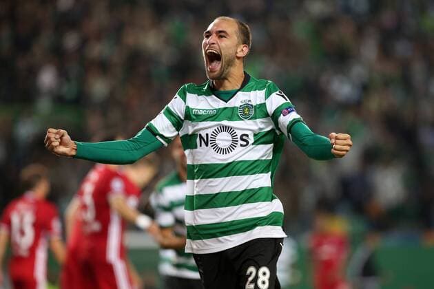 November 22, 2017 - Lisbon, Portugal - Sporting s forward Bas Dost from Holland celebrates after scoring a goal during the UEFA Champions League group D football match Sporting CP vs Olympiacos FC at Alvalade stadium in Lisbon, Portugal on November 22, 2017. Photo: Sporting CP v Olympiakos Piraeus - UEFA Champions League  - ZUMAn230 20171122_zaa_n230_278 Copyright: xPedroxFiuzax