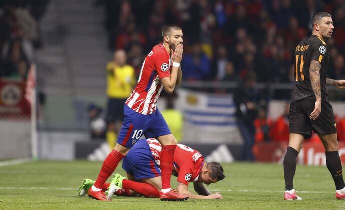 Partido de la Champions League disputado entre Roma y Atletico. En la imagen, Carrasco y Torres. Champions League match played between Roma and Atletico. In this picture, Carrasco and Torres. 
