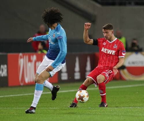 Koeln, Rhein Energie Stadion, 13.02.2016, Fußball, UEFA Europa League, FC Koeln - FC Arsenal Bild: vo.Mohamed Elneny (FC Arselnal, 35),hi.Salih Özcan (FC Köln, 20) Copyright: HMBxMedia ThomasxJäger