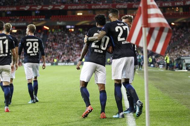 DAVID S. BUSTAMANTE 23 11 2017 BILBAO PAIS VASCO Partido correspondiente a la Jornada 5 del grupo J de la UEFA Europa League de futbol entre el Athletic de Bilbao y el Hertha BSC Berlin disputado en el Estadio San Mames de Bilbao. gol y celebracion de Davie Selke  xDAVIDxS.xBUSTAMANTEx xx