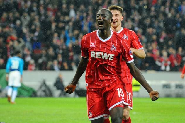 Koeln, Germany 23.11.2017, UEFA Europa League - 2017 18 Season, Gruppenphase - Gruppe H - 5. Spieltag, 1. FC Koeln - FC Arsenal, Torjubel zum 1:0 fuer Koeln durch Sehrou Guirassy (KOE) ( DeFodi521