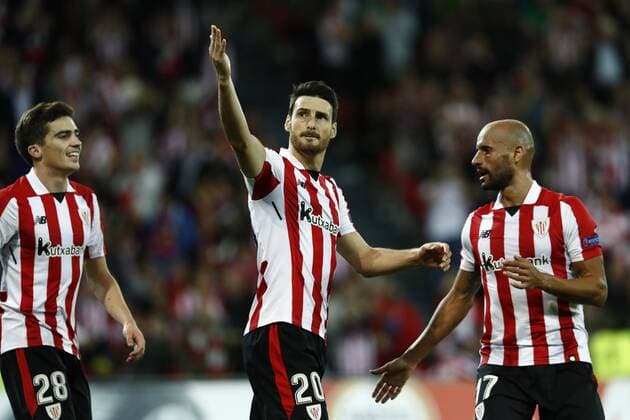 DAVID S. BUSTAMANTE 23 11 2017 BILBAO PAIS VASCO Partido correspondiente a la Jornada 5 del grupo J de la UEFA Europa League de futbol entre el Athletic de Bilbao y el Hertha BSC Berlin disputado en el Estadio San Mames de Bilbao. gol y celebracion de Aritz Aduriz Zubeldia  xDAVIDxS.xBUSTAMANTEx xx