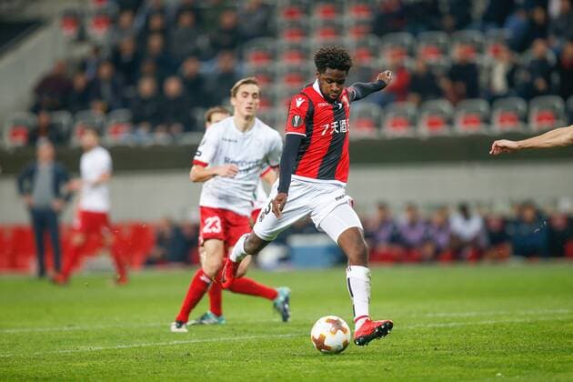 Nice Adrien Tameze scores a goal during a game between French club OGC Nice and Belgian soccer team SV Zulte Waregem, the fifth game of the group stage (Group K) of the UEFA Europa League competition, Thursday 23 November 2017 in Nice, France. BRUNOxFAHY  x05207305x