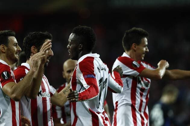 DAVID S. BUSTAMANTE 23 11 2017 BILBAO PAIS VASCO Partido correspondiente a la Jornada 5 del grupo J de la UEFA Europa League de futbol entre el Athletic de Bilbao y el Hertha BSC Berlin disputado en el Estadio San Mames de Bilbao. gol y celebracion de I?aki Williams Arthuer  xDAVIDxS.xBUSTAMANTEx xx
