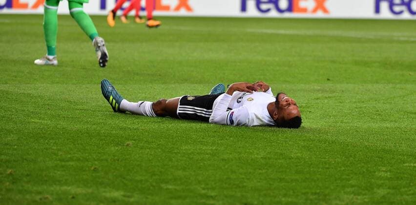 Fotball Menn UEFA Europa League Rosenborg - Real Sociedad Lerkendal Stadium, Trondheim, Norway 23 november 2017 Rosenborgs Samuel Adegbenro ligger nede etter en brent sjanse Foto : Arve Johnsen, Digitalsport 