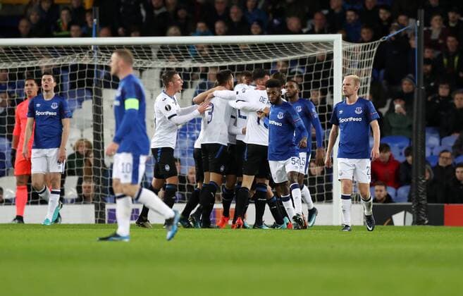 Football - 2017 2018 UEFA Europa League - Group E: Everton vs. Atalanta B.C. Bryan Cristante of Atalanta celebrates scoring at Goodison Park. COLORSPORT LYNNE CAMERON 