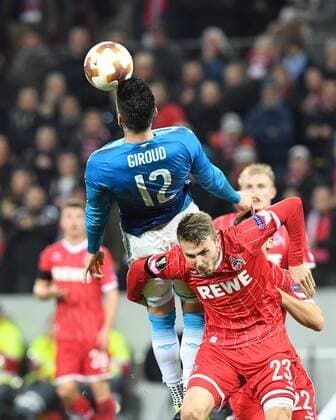 Fussball, UEFA Europaleague, Saison 2017 2018, 1.FC koeln vs FC Arsenal, 23.11.2017, Rheinenergiestadion Koeln, Olivier Giroud FC Arsenal ,Jann -Kilian Horn, FC köln