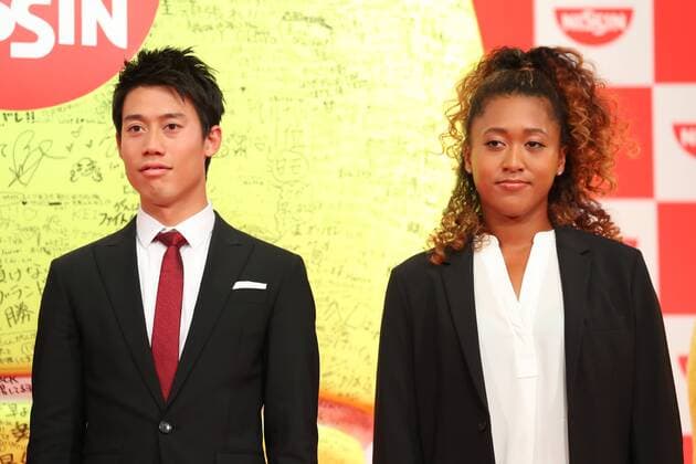 (L to R) Kei Nishikori, Naomi Osaka, NOVEMBER 24, 2017 - Tennis : A press conference PK Pressekonferenz of Nissin Food belonging player in Tokyo, Japan.  (mrva150335)