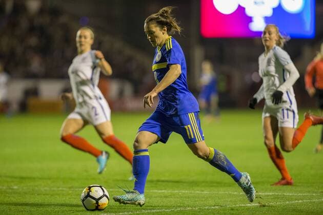 24th November 2017, Banks Stadium, Walsall, England; Womens World Cup Qualification, England Women versus Bosnia and Herzegovina Women; Lidija Kulis of Bosnia and Herzegovina on the attack with the ball  ActionPlus11955430