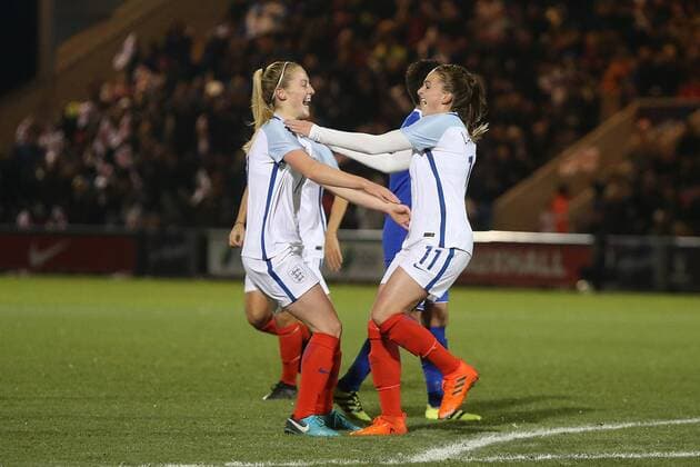 England Women v Kazakhstan Women 2019 FIFA Womens World Cup Qual Melissa Lawley of England celebrates scoring her sides 1st goal during the 2019 FIFA Women s World Cup Qualifying match at the Weston Homes Community Stadium, Colchester Content Not Available For UK Newspapers Copyright: xPaulxChestertonx FIL-11025-0003
