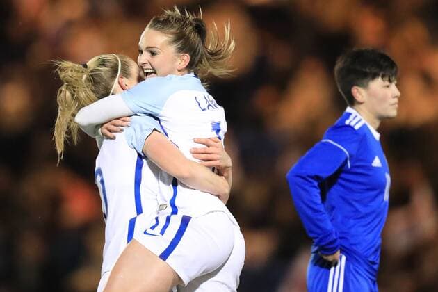 28th November 2017, Weston Homes Community Stadium, Colchester, England; Womens World Cup Qualification, England Women versus Kazakhstan Women; Melissa Lawley of England celebrates after scoring as she makes it 1-0  ActionPlus11957054