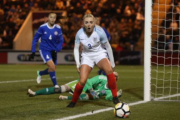 England Women v Kazakhstan Women 2019 FIFA Womens World Cup Qual Alex Greenwood of England goes close during the 2019 FIFA Women s World Cup Qualifying match at the Weston Homes Community Stadium, Colchester Content Not Available For UK Newspapers Copyright: xPaulxChestertonx FIL-11025-0015