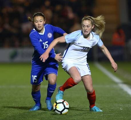 November 28, 2017 - Colchester, England, United Kingdom - England Women s Keira Walsh under pressure from IAsselkhan Turlybekova of Kazakhstan Women s ..during 2019 FIFA Women s World Cup Qualifier match between England Women and Kazakhstan Women at Weston Homes Community Stadium, Colchester, England on 28 Nov 2017. England v Kazakhstan - FIFA Women s World Cup Qualifier  - ZUMAn230 20171128_zaa_n230_467 Copyright: xKieranxGalvinx
