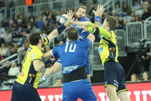 Zagreb, 29 11 2017 - Arena Zagreb hall, 2017 18 EHF Men s Champions League Group Phase. HC Prvo plinarsko drustvo (blue) - Rhein-Neckar Löwen (yellow) 