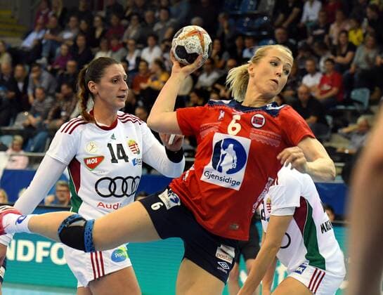 Handball, WM Damen, Norwegen - Ungarn Norwegen vs. Ungarn Handball Frauen Weltmeisterschaft in Deutschland Saison 2017 2018 Bietigheim-Bissingen; EgeTrans Arena, 2.12.2017 LØKE Heidi, Norwegen und hinten KISFALUDY Anett, Ungarn