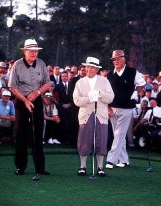 Gene Sarazen mit Byron Nelson(links) und Sam Snead(rechts) beim Masters 1999 in Augusta USA am 08.04.1999.Masterseröffnung. , Augusta USA