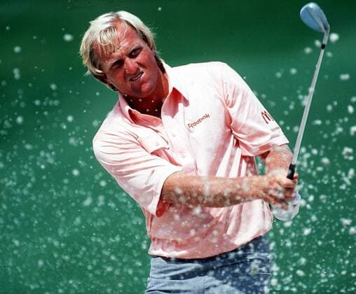 Greg Norman Golf beim Masters 1998 in Augusta USA am 11.04.1998.Aktion Bunkerschlag , Augusta USA