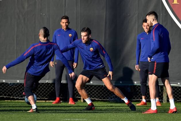 Radja Nainggolan, Kevin Strootman, Kostas Manolas Roma 04-12-2017 Centro Sportivo Trigoria AS Roma Champions League training 2017 2018 Foto Andrea Staccioli Insidefoto andreaxstaccioli