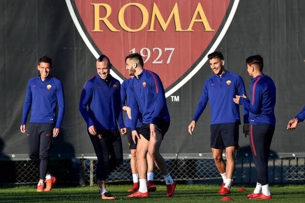 Hector Moreno, Radja Nainggolan, Kostas Manolas, Lorenzo Pellegrini, Cengiz Under Roma 04-12-2017 Centro Sportivo Trigoria AS Roma Champions League training 2017 2018 Foto Andrea Staccioli Insidefoto andreaxstaccioli