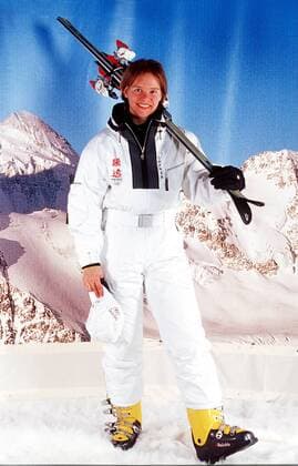 Katja Seizinger Ski Alpin. Olympia 1998 in Nagano, in Originalkleidung. , Neuss Deutschland *** Katja Seizinger Alpine Skiing Olympia 1998 in Nagano in original clothing Neuss Germany