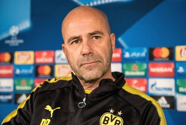 05.12.2017, xfux, Fussball Champions League, Borussia Dortmund Pressekonferenz vor dem Champions League gegen Real Madrid, emspor, v.l. Trainer Peter Bosz (Borussia Dortmund) Madrid