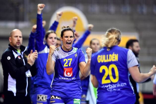 Handball, WM Damen, Schweden - Tschechien 171205 Sveriges Sabina Jacobsen jublar under matchen mellan Sverige och Tjeckien under handbolls-VM den 5 december 2017 i Bietigheim Bissingen. Copyright: CARLxSANDIN BB171205CS037