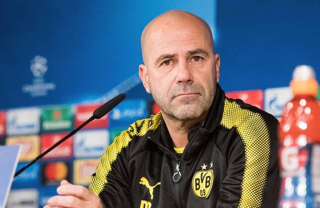 05.12.2017, xfux, Fussball Champions League, Borussia Dortmund Pressekonferenz vor dem Champions League gegen Real Madrid, emspor, v.l. Trainer Peter Bosz (Borussia Dortmund) Madrid