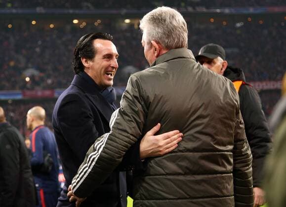 Trainer Unai Emery, Trainer Joseph Jupp Heynckes Begrüßung vor Spielbeginn Fußball Fussball UEFA CL Championsleague Herren Saison 2017 2018 05.12.2017 FC Bayern München FCB vs. Paris St.Germain PSG