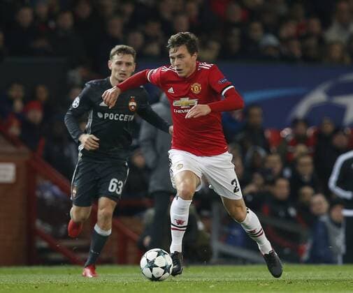 Victor Lindelof of Manchester United ManU surges forward during the Champions League Group A match at the Old Trafford, Manchester. Picture date: December 5th 2017. Picture credit should read: Andrew Yates Sportimage EDITORIAL USE ONLY. No use with unauthorised audio, video, data, fixture lists, club league logos or live services. Online in-match use limited to 120 images, no video emulation. No use in betting, games or single club league player publications.