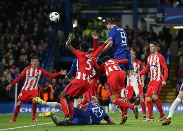 5th December 2017, Stamford Bridge, London, England; UEFA Champions League football, Chelsea versus Atletico Madrid; Alvaro Morata of Chelsea attempting a header on goal  ActionPlus11959306