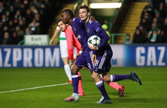 Anderlecht s Pieter Gerkens celebrates during a soccer game between Scottish team Celtic FC and Belgian club RSC Anderlecht, Tuesday 05 December 2017 in Glasgow, Scotland, the sixth and last game in the group stage of the UEFA Champions League competition. VIRGINIExLEFOUR  x05214469x