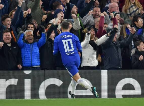 Bilder des Tages - SPORT Chelsea v Atletico Madrid UEFA Champions League Eden Hazard of Chelsea celebrates after scoring during the UEFA Champions League match at Stamford Bridge, London Content Not Available For UK Newspapers Copyright: xSimonxDaelx FIL-11053-0029