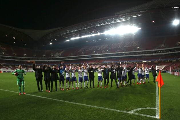 December 5, 2017 - Lisbon, Portugal - Basel s players celebrate the victory after the UEFA Champions League Group A football match between SL Benfica and FC Basel at the Luz stadium in Lisbon, Portugal on December 5, 2017. SL Benfica v FC Basel - UEFA Champions League  - ZUMAn230 20171205_zaa_n230_415 Copyright: xPedroxFiuzax