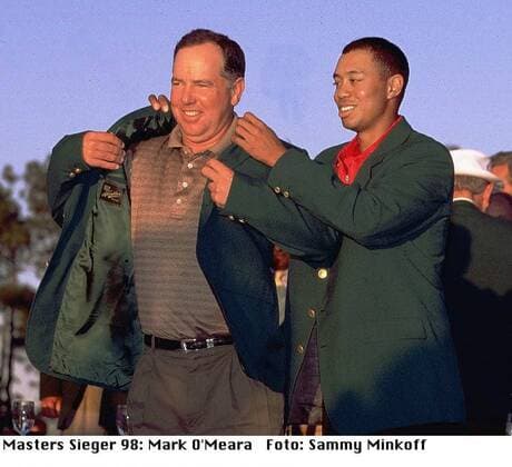Mark O Meara Golf. Masters 1998 in Augusta USA am 10.04.1998. Green Jacket von Tiger Woods. , Augusta USA
