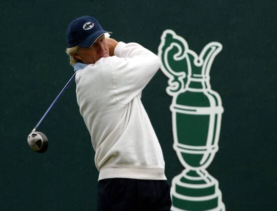 Greg Norman - Einzelaktion , aufgenommen bei der British Open in Muirfield. , Muirfield Schottland United Kingdom