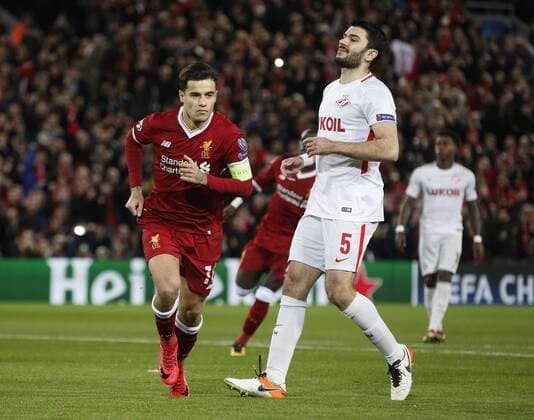 Philippe Coutinho of Liverpool celebrates scoring the penalty during the Champions League Group E match at the Anfield Stadium, Liverpool. Picture date: December 6th 2017. Picture credit should read: Andrew Yates Sportimage EDITORIAL USE ONLY. No use with unauthorised audio, video, data, fixture lists, club league logos or live services. Online in-match use limited to 120 images, no video emulation. No use in betting, games or single club league player publications.