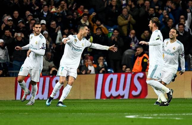 06.12.2017, xfux, Fussball Champions League, Real Madrid - Borussia Dortmund, emspor, v.l. Cristiano Ronaldo (Real Madrid), Sergio Ramos (Real Madrid) Torjubel, Goal celebration, celebrate the goal zum 2:0 Madrid
