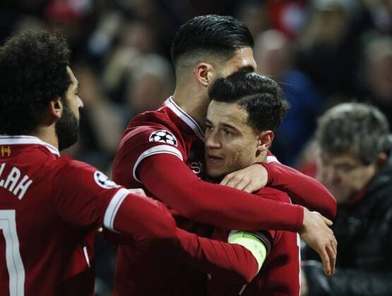 Philippe Coutinho of Liverpool celebrates scoring the second goal during the Champions League Group E match at the Anfield Stadium, Liverpool. Picture date: December 6th 2017. Picture credit should read: Andrew Yates Sportimage EDITORIAL USE ONLY. No use with unauthorised audio, video, data, fixture lists, club league logos or live services. Online in-match use limited to 120 images, no video emulation. No use in betting, games or single club league player publications.