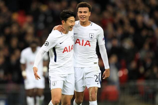 6th December 2017, Wembley Stadium, London England; UEFA Champions League football, Tottenham Hotspur versus Apoel Nicosia; Son Heung-Min of Tottenham Hotspur celebrates with Dele Alli after he scores making it 2-0  ActionPlus11959553