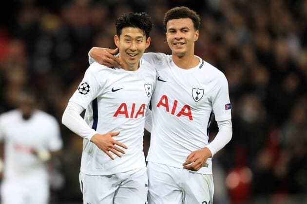 6th December 2017, Wembley Stadium, London England; UEFA Champions League football, Tottenham Hotspur versus Apoel Nicosia; Son Heung-Min of Tottenham Hotspur celebrates with Dele Alli after he scores making it 2-0  ActionPlus11959554