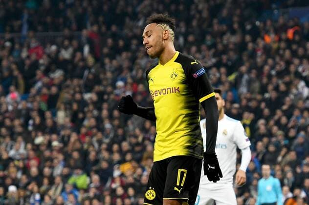 06.12.2017, xfux, Fussball Champions League, Real Madrid - Borussia Dortmund, emspor, v.l. Pierre-Emerick Aubameyang (Borussia Dortmund) Torjubel, Goal celebration, celebrate the goal zum 2:2 Madrid