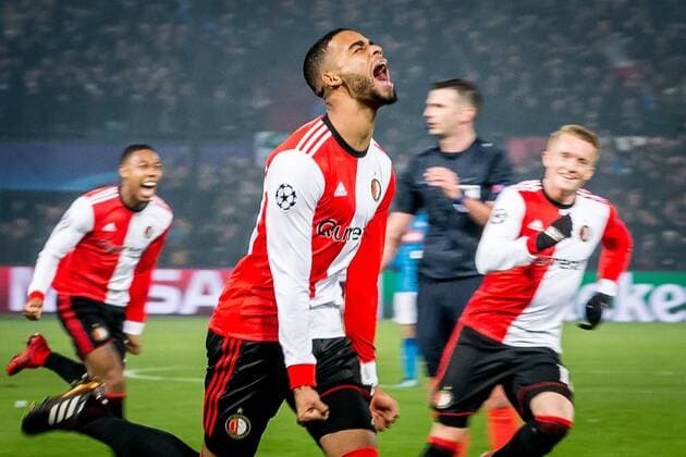 ROTTERDAM - Feyenoord - Napoli , Voetbal , Seizoen 2017 2018 , Champions League , Stadion Feijenoord de Kuip , 06-12-2017 , Feyenoord speler Jeremiah St. Juste scoort de beslissende 2-1 Feyenoord - Napoli  x1848671x