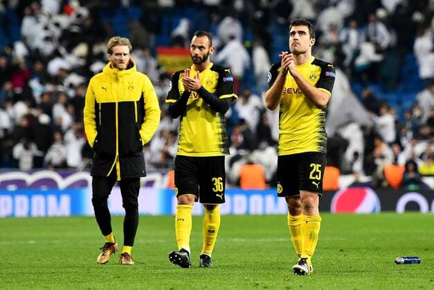 06.12.2017, xfux, Fussball Champions League, Real Madrid - Borussia Dortmund, emspor, v.l. Sokratis (Borussia Dortmund) enttaeuscht, enttaeuscht schauend, dissapointed Madrid