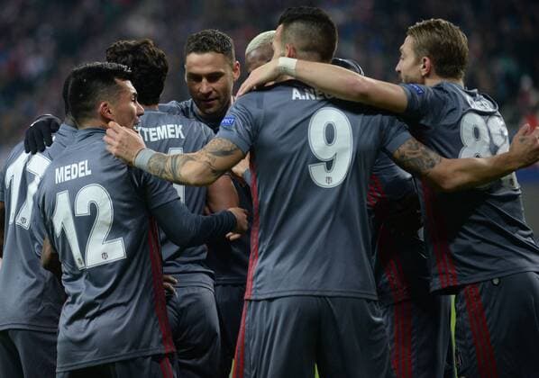 Besiktas players celebrates for Alvaro Negredo s goal during the Champions league group G match between RB Leipzig and Besiktas in Red Bull Arena in Leipzig , Germany on December 06 , 2017. Final Scores : Leipzig 1 - Besiktas 2 