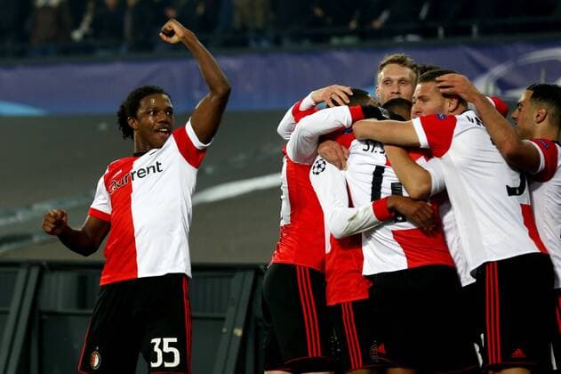 (l-r) Tyrell Malacia of Feyenoord, Nicolai Jorgensen of Feyenoord, Jeremiah St. Juste of Feyenoord, Jens Toornstra of Feyenoord, Sven van Beek of Feyenoord during the UEFA Champions League group F match between Feyenoord Rotterdam and SSC Napoli at the Kuip on December 06, 2017 in Rotterdam, The Netherlands UEFA Champions League 2017 2018 xVIxVIxImagesx xTomxBodexMultimediaxIVx 9503224
