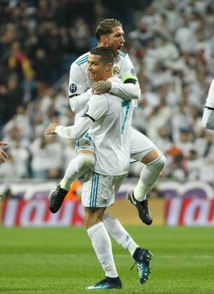 Real MadridÂ s player Ronaldo and Sergio Ramos celebrating a goal during Champions League match between Real Madrid and Borussia Dortmund at the Santiago Bernabeu stadium in Madrid, Wednesday, Nov. 6th 2017.  xIrinaxR.xH.x xAFP7x xRealxMadridxvxBorussiaxDortmund,xChampionsxLeague,xDecx06thx2017x