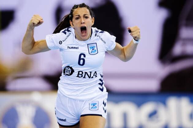 Handball, WM Damen, Schweden - Argentinien 171207 Argentinas Luciana Yael Salvado jublar i matchen mellan Sverige och Argentina under handbolls-VM den 7 december 2017 i Bietigheim Bissingen. Copyright: CARLxSANDIN BB171207CS015